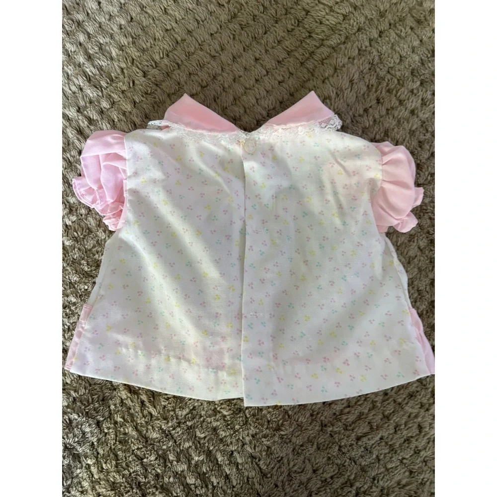 Vintage Cradle Togs Pinafore Baby Dress Love Birds Embroidery Pink White 0-6 M